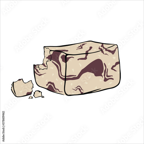 Turkish halva from seeds with a chocolate layer and a slice with crumbs. stock vector illustration