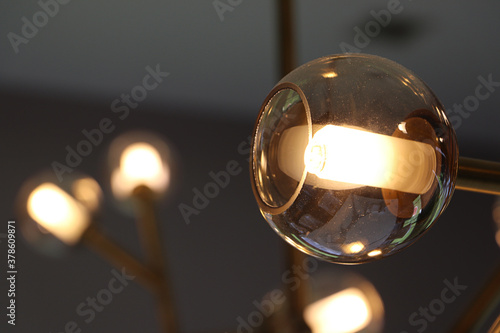 Close up detail of pendant chandelier, Beautiful ceiling lighting for interior design