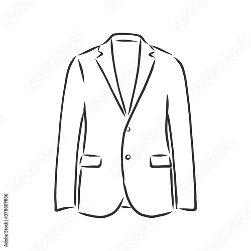 Drawing one continuous line. Men's jacket. Linear style, men's blazer vector sketch illustration