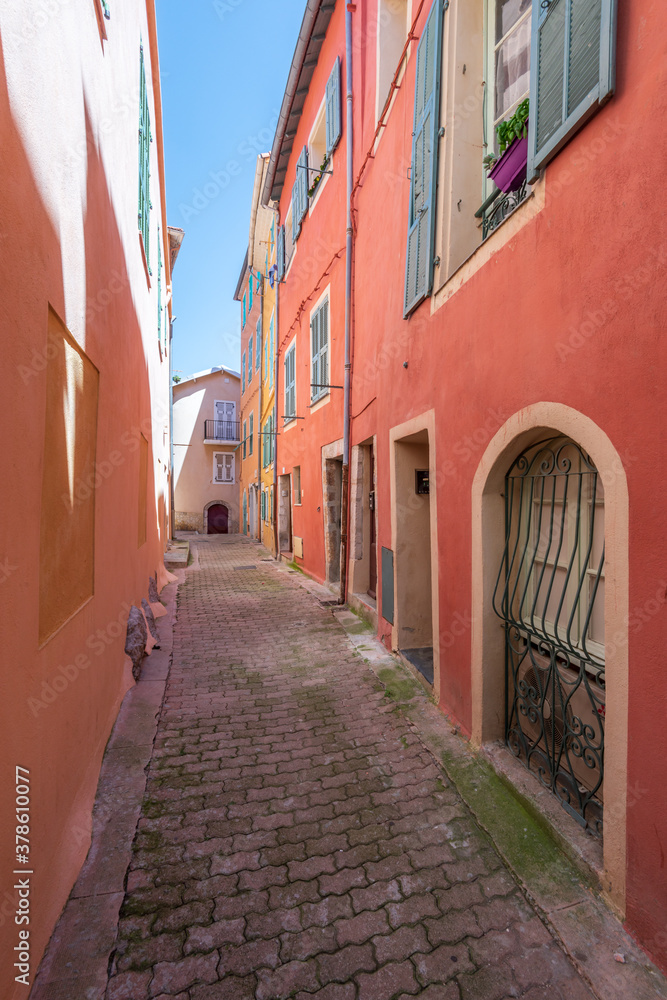 French Riviera. View of the Narrow Streets of the Old Town in Villefranche, France.