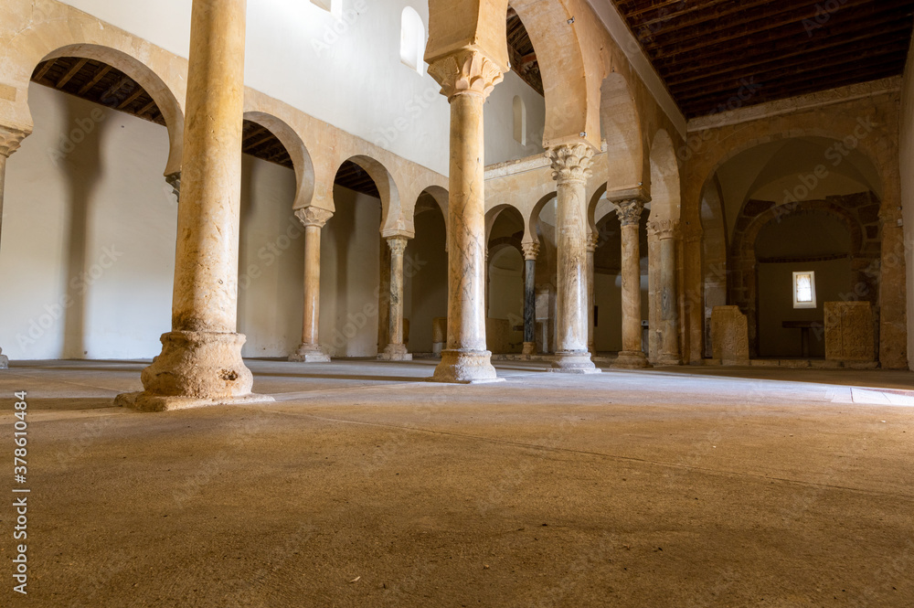Interior of the Mozarabic monastery of San Miguel de Escalada in Leon, Spain