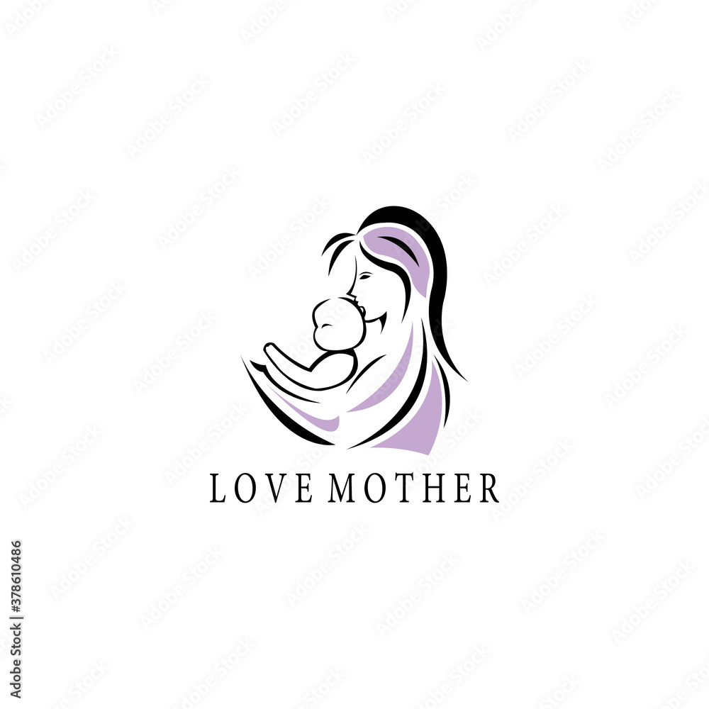 Mother and child illustration love symbol design clipart color vector template