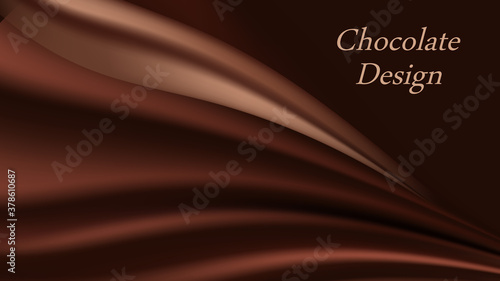 Chocolate wave background. Dark brown creamy chocolate, shiny silk  texture. Smooth color flow effect. Abstract vector background for elegant modern poster or banner.