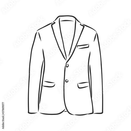 Drawing one continuous line. Men's jacket. Linear style, men's blazer vector sketch illustration