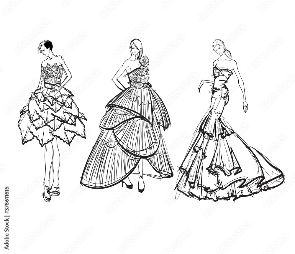 Beautiful young women in modern style.. Hand drawn stylish woman portrait. Fashion lady. Festive outfit. Sketch. Fashion model posing in dress. Hand drawn fashion woman. Beautiful young women in modern style.. Hand drawn stylish woman portrait. Fashion lady. Festive outfit. Sketch. Fashion model posing in dress. Hand drawn fashion woman.