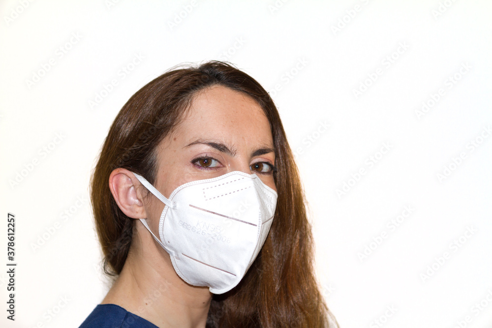 Woman portrait with face mask on white background Woman portrait with face mask on white background