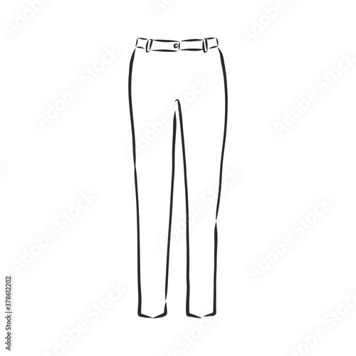 technical sketch of trousers, classic trousers, vector sketch illustration