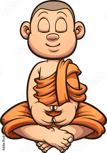 Cartoon meditating Buddhist monk kid. Vector clip art illustration with simple gradients. All on a single layer.
