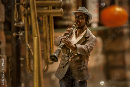 Jazz musician sculpture close up