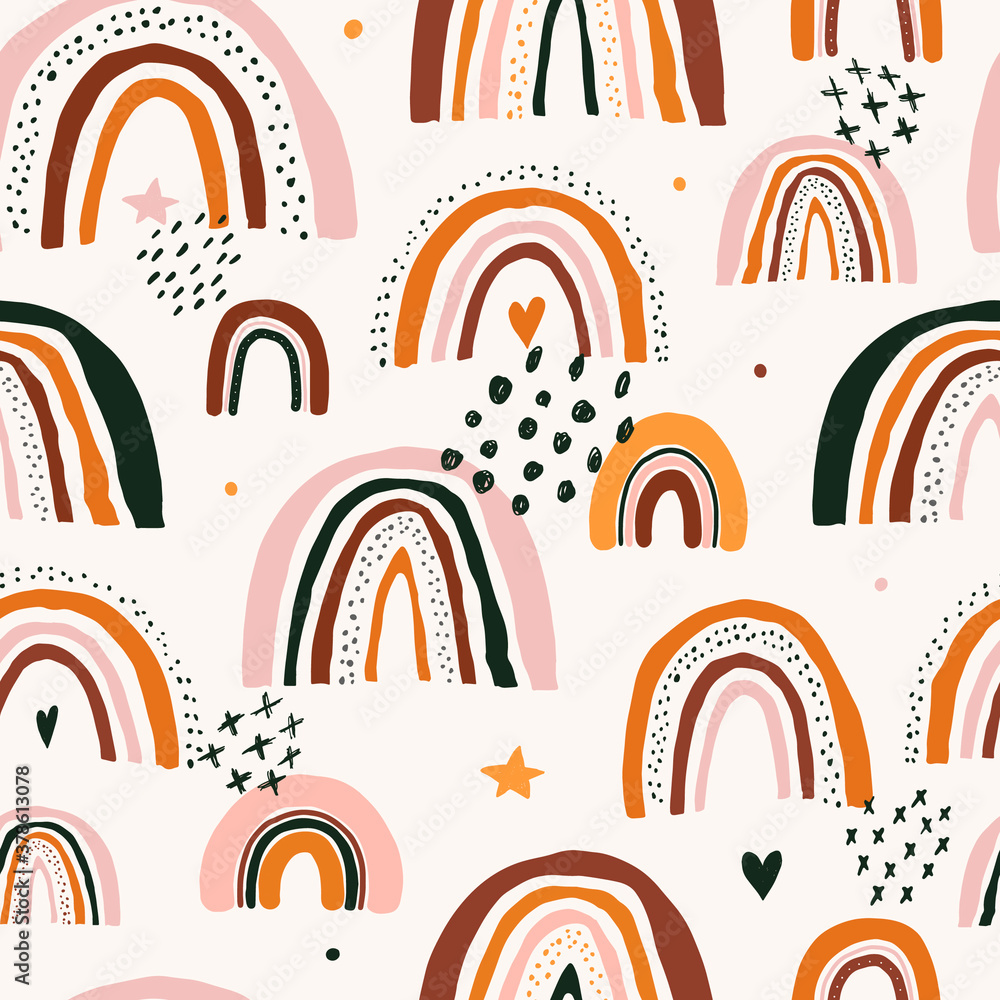 rainbow seamless pattern with decorative elements for kids textile and fabric prints, scrapbooking, stationary, wrapping paper, wallpaper, etc. 