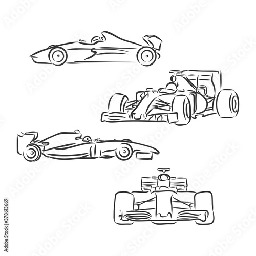formula one sketch in black lines , sports car vector sketch illustration