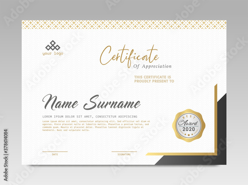 Modern Design Certificate. Black and Gold Certificate template awards diploma background vector modern design simple elegant and luxurious elegant. layout horizontal in A4 size