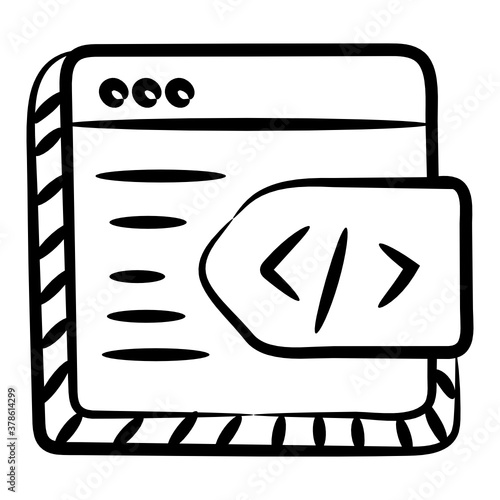 
Programming icon in doodle style, web coding in editable style 
