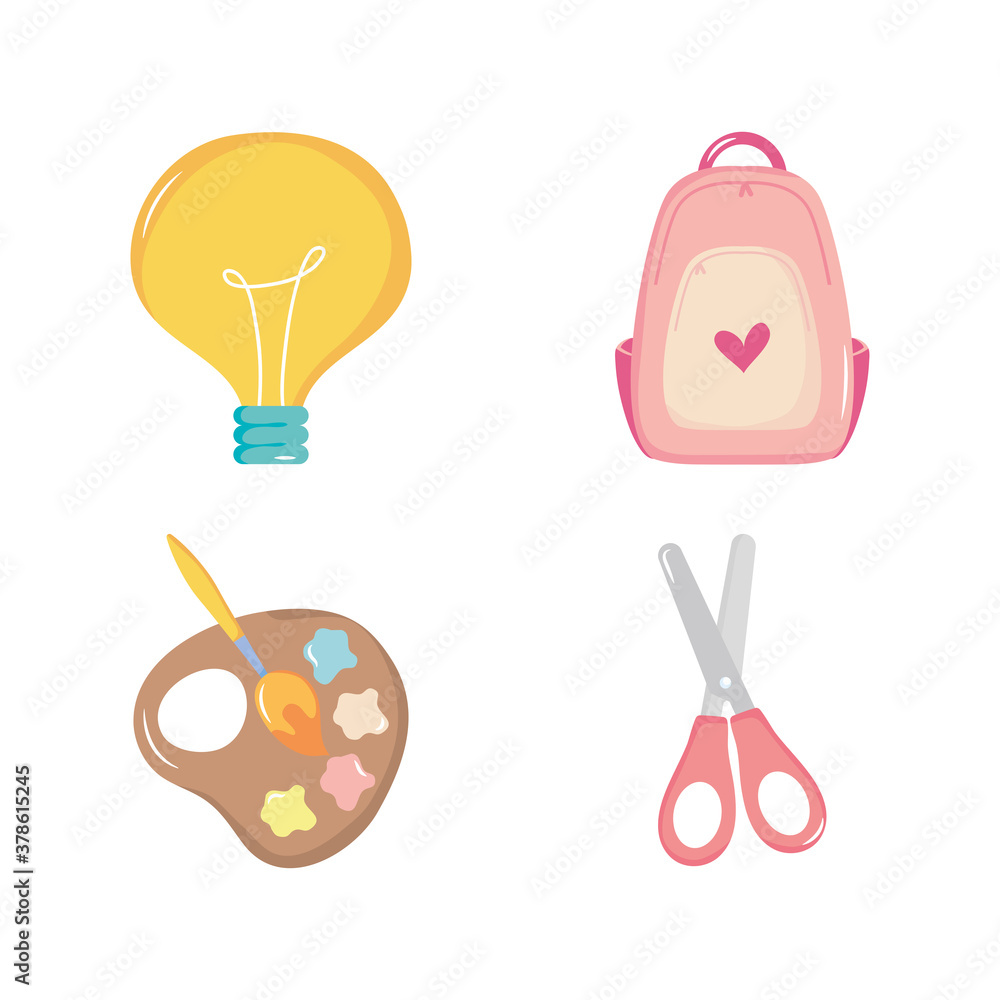 bulb light and back to school icon set