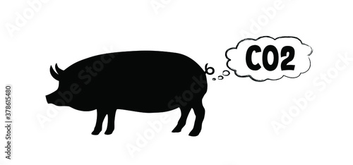 CH4 CO2 NOx emissions from pigs Vector piggy sign Funny farm animals Carbon emission reduction dioxide formula symbol pollution environment combustion concept products clean eco ecology earth