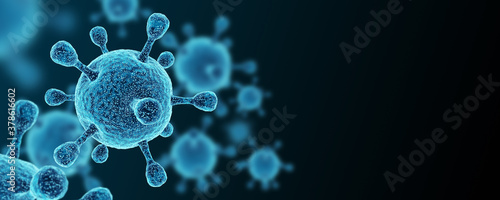 Bacterial cell background. Influenza virus Covid-19. Coronavirus 3d illustration.