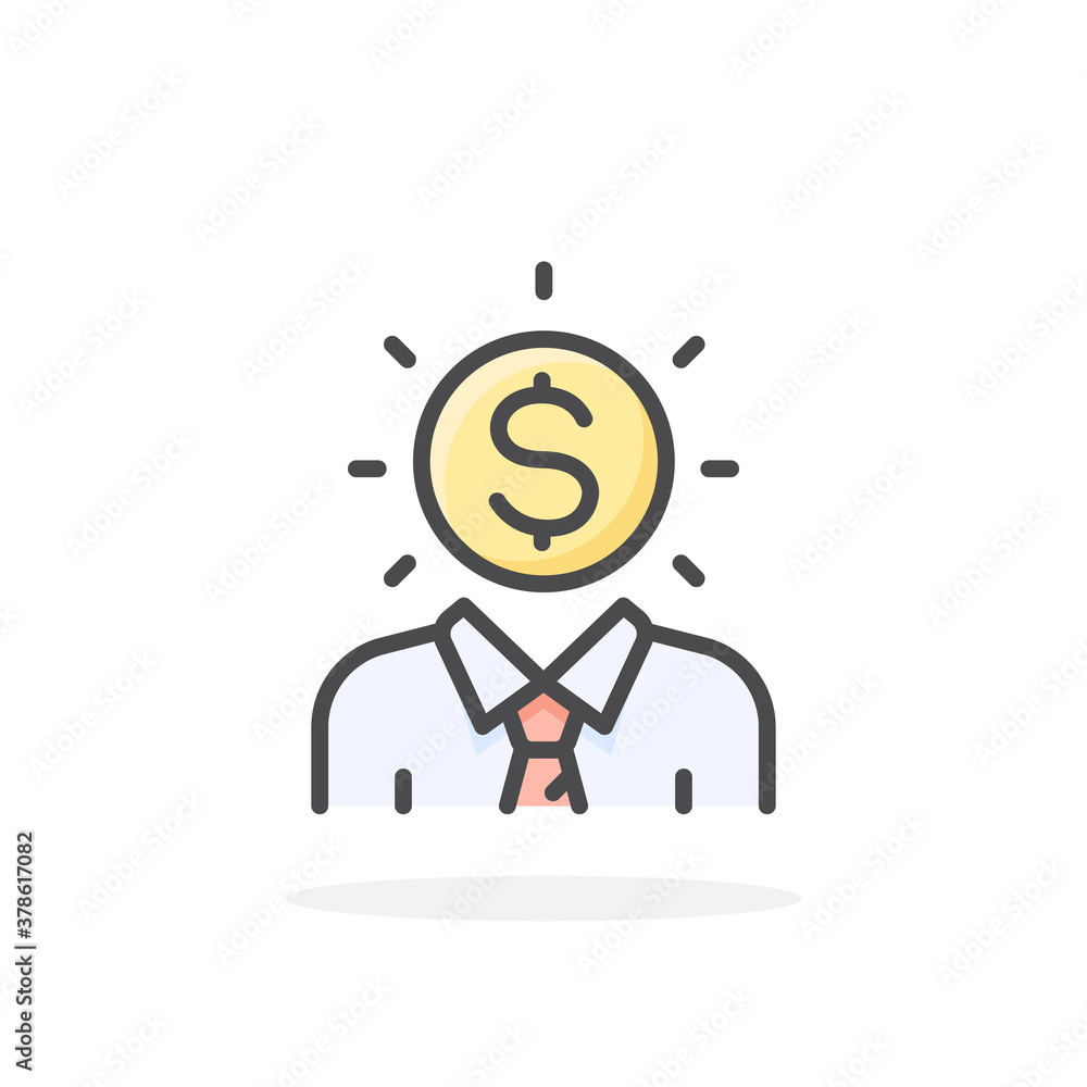 Money head icon in filled outline style. Money head icon in filled outline style.