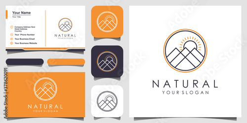 Mountain adventure line art style logo design. Flat line art natural logo template