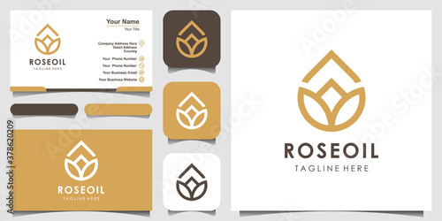 modern lotus sign line art combined with essential oil drops looks minimalist and clean. logo design and business card