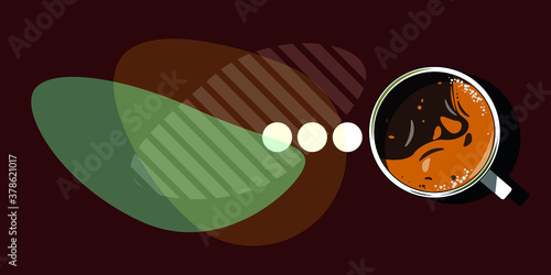 3d realistic vector illustration of white cup of aromatic coffee with froth top view.Trendy popular design cappuccino, americano, espresso, mocha, latte, cocoa