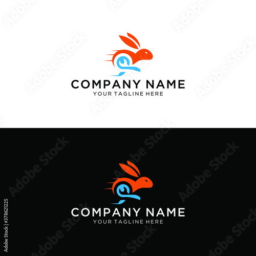 fast rabbit hare tech delivery logo vector line art outline download on a black and white background.