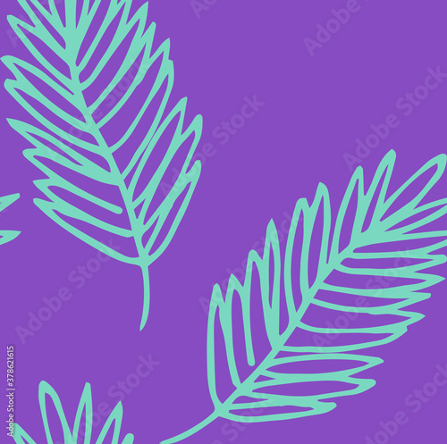 Hand drawn floral pattern with leaves Vector on solid background.