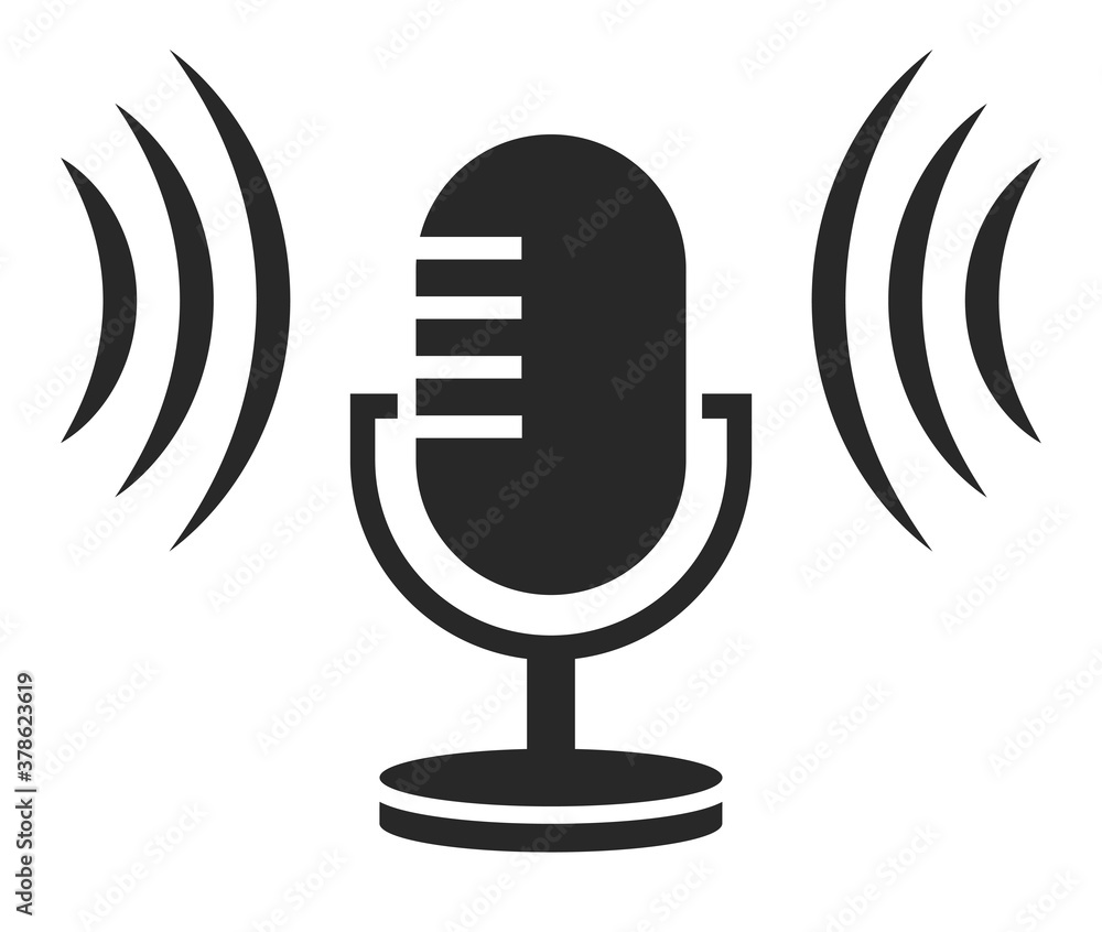 Podcast radio microphone symbol with sound waves Podcast radio microphone symbol with sound waves