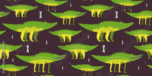 Alligator. Crocodile. Illustration of a seamless pattern of predatory animals.