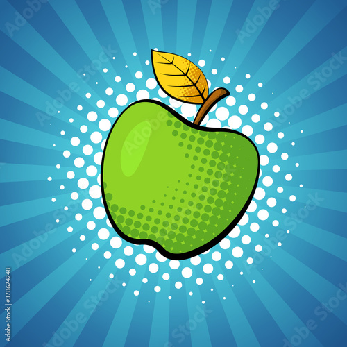 Apple fruit in bright colorful pop-art style.