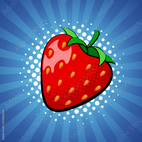 Strawberry berry in bright colorful pop-art style.