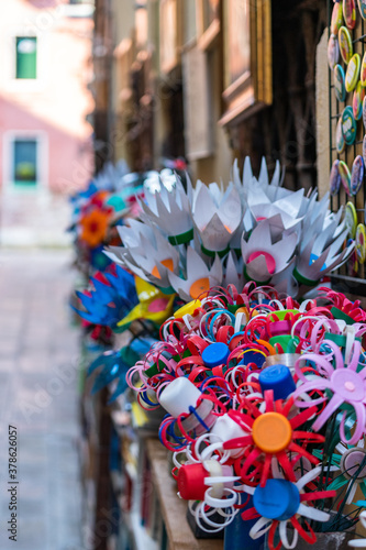 paper flowers in a row