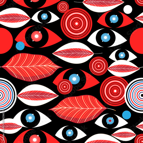 Seamless pattern with eyes and leaves