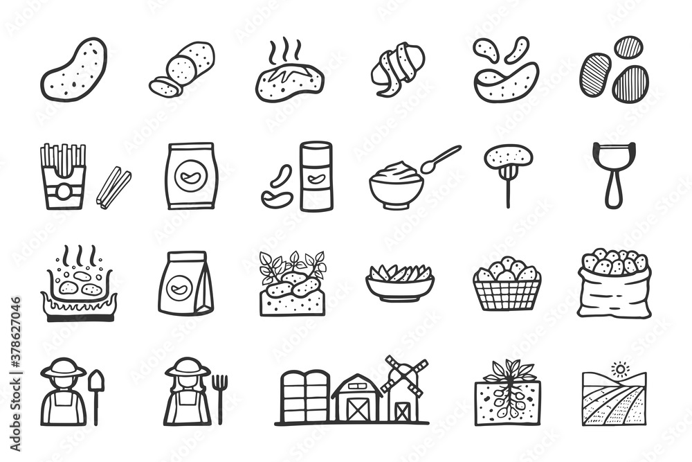 Fototapeta premium Potato Icon Set - Hand Drawn doodle Icons 
