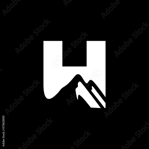 H letter Mountain Logo Design Vector Template Inspiration photo