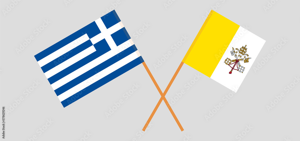 Crossed flags of Vatican and Greece