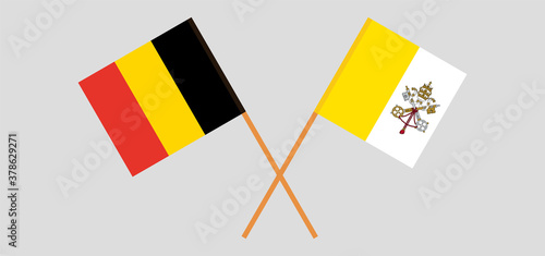 Crossed flags of Vatican and Belgium