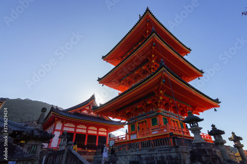 Temple and pagoda in the high part of Kyoto (Japan)