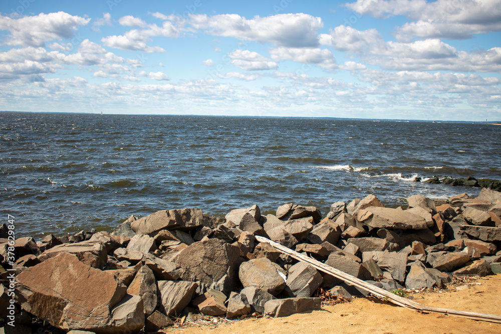 rocky beach with sky