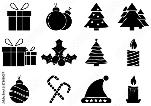 Christmas icons set. Holidays graphics. Set of winter related vector flat icons. Premium linear symbols pack. Web symbols for websites and mobile app. Glyph style symbols. Vector