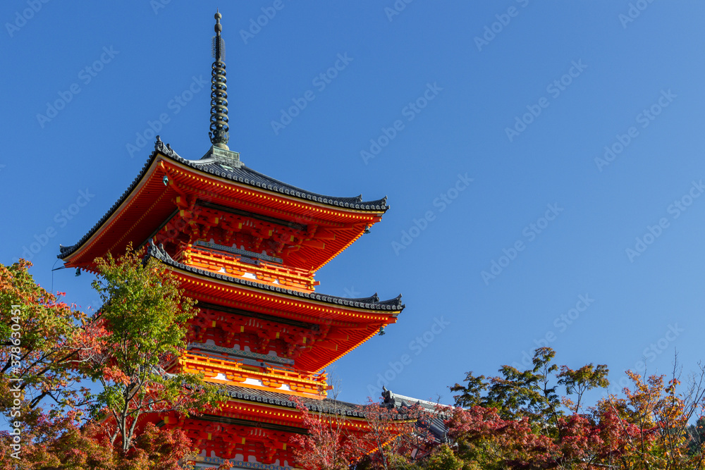 Temple and pagoda in the high part of Kyoto (Japan)
