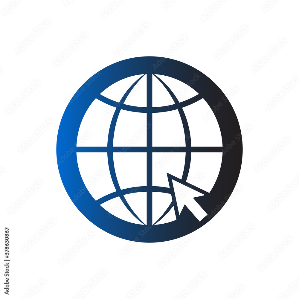 Globe arrow pointer icon in trendy flat design Globe arrow pointer icon in trendy flat design