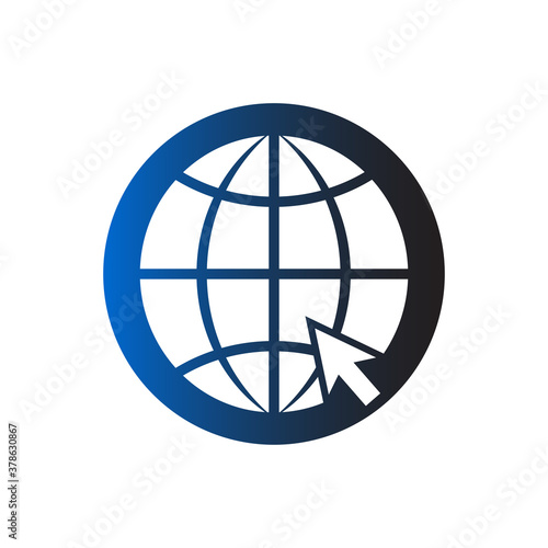 Globe arrow pointer icon in trendy flat design