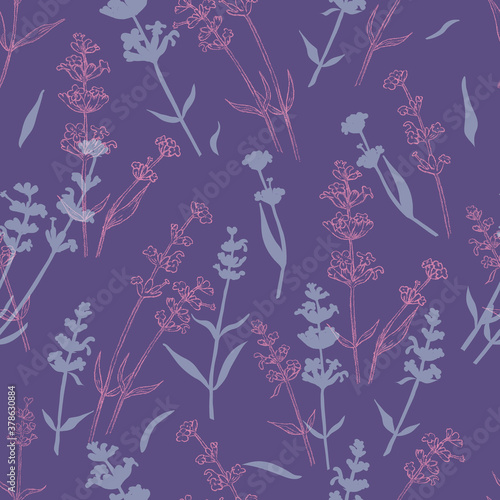 Seamless Pattern with Colored Parts of Lavender