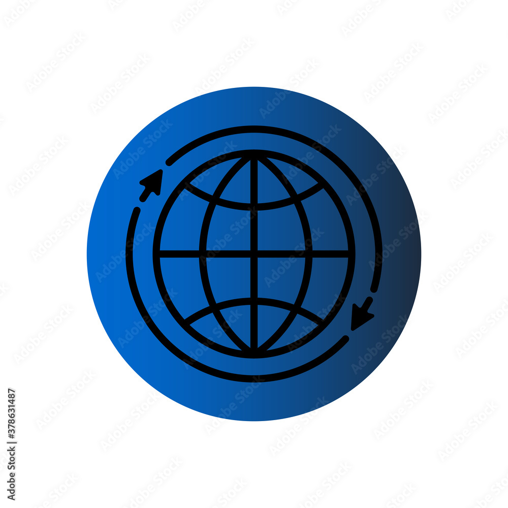 Globe arrow pointer icon in trendy flat design Globe arrow pointer icon in trendy flat design