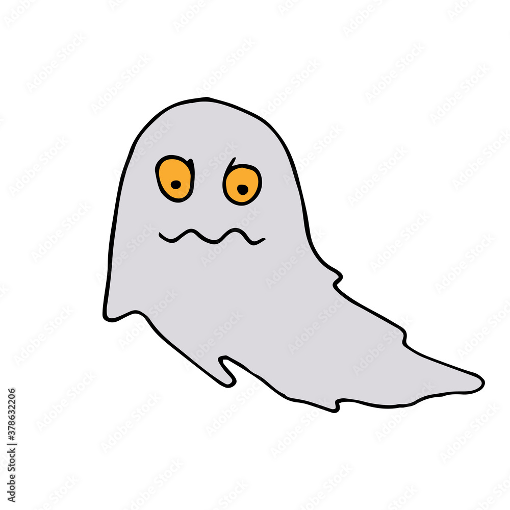 Happy Halloween. Single evil ghost icon . Hand drawn vector illustration in doodle style outline drawing isolated on white background. Happy Halloween. Single evil ghost icon . Hand drawn vector illustration in doodle style outline drawing isolated on white background.