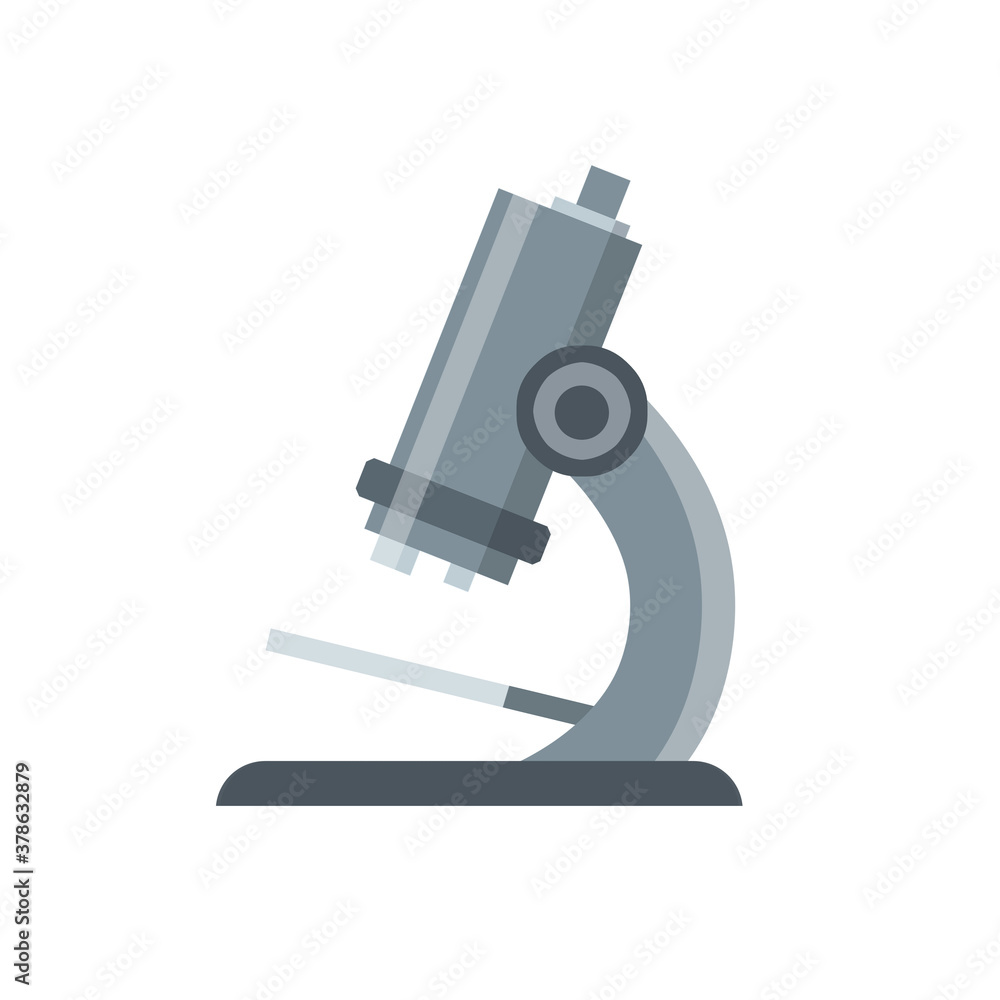 Microscope. Scientific equipment of laboratory. Study of the microcosm. Education and science. Magnifying glass. Flat cartoon icon Microscope. Scientific equipment of laboratory. Study of the microcosm. Education and science. Magnifying glass. Flat cartoon icon
