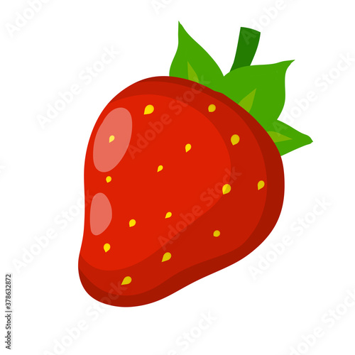 Strawberry. Red sweet berry. Dessert and natural food. Small fruit. Flat cartoon illustration isolated on white