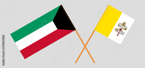 Crossed flags of Vatican and Kuwait