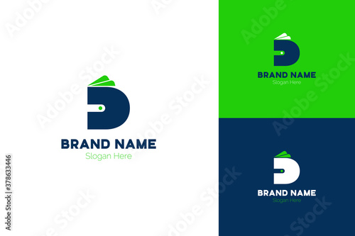 Initial D letter logo pocket wallet design. Letter D logo with wallet.