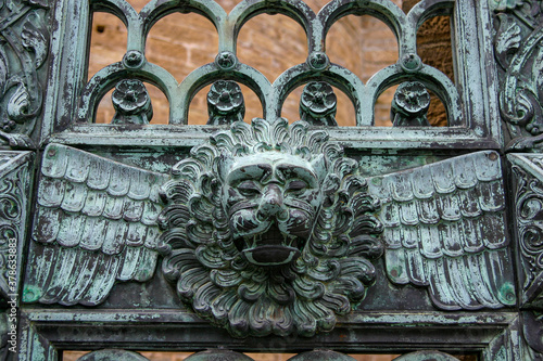 Lion head at iron gate at Hohenzollern Castle, Germany